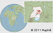 Savanna Style Location Map of Kasilo, highlighted country, highlighted parent region, hill shading