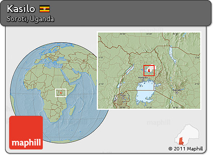 Savanna Style Location Map of Kasilo, highlighted parent region, hill shading