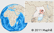 Shaded Relief Location Map of Kasilo, highlighted country, highlighted parent region, within the entire country