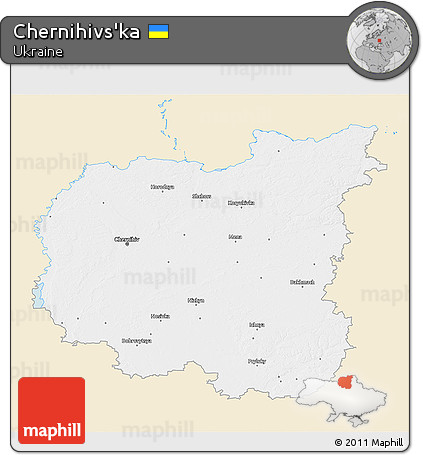 Classic Style 3D Map of Chernihivs'ka, single color outside