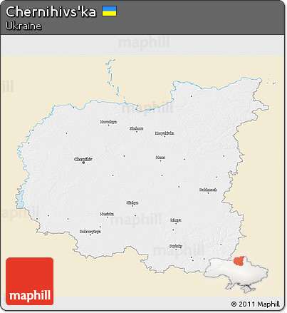 Classic Style 3D Map of Chernihivs'ka, single color outside