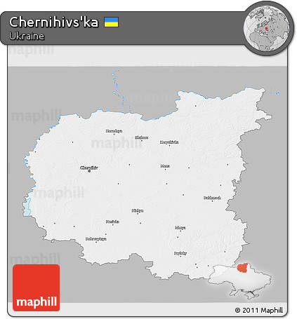 Gray 3D Map of Chernihivs'ka, single color outside