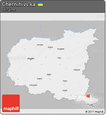Gray 3D Map of Chernihivs'ka, single color outside