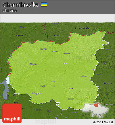 Physical 3D Map of Chernihivs'ka, darken