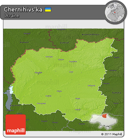 Physical 3D Map of Chernihivs'ka, darken