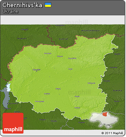 Physical 3D Map of Chernihivs'ka, darken
