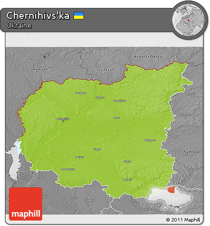 Physical 3D Map of Chernihivs'ka, desaturated