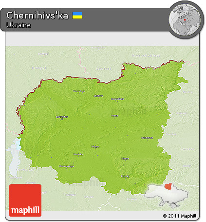 Physical 3D Map of Chernihivs'ka, lighten