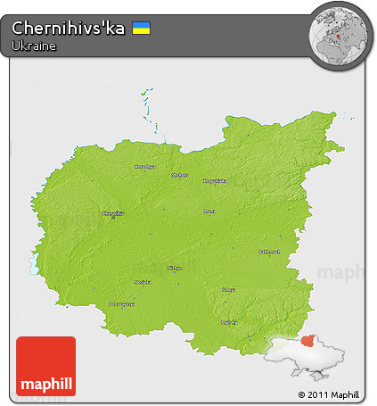 Physical 3D Map of Chernihivs'ka, single color outside