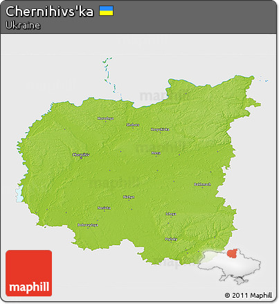 Physical 3D Map of Chernihivs'ka, single color outside