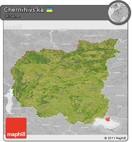 Satellite 3D Map of Chernihivs'ka, lighten, desaturated