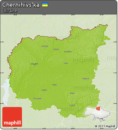 Physical Map of Chernihivs'ka, lighten