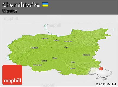 Physical Panoramic Map of Chernihivs'ka, single color outside