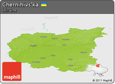 Physical Panoramic Map of Chernihivs'ka, single color outside