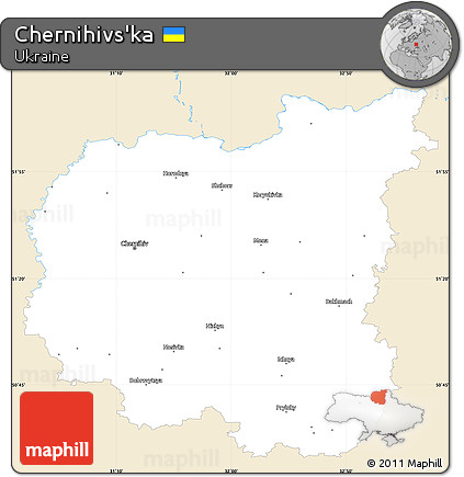 Classic Style Simple Map of Chernihivs'ka, single color outside