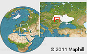 Satellite Location Map of Chernivets'ka, highlighted country, within the entire country