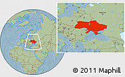 Savanna Style Location Map of Ukraine, hill shading