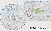 Savanna Style Location Map of Ukraine, lighten, desaturated, hill shading