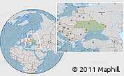 Savanna Style Location Map of Ukraine, lighten, desaturated, land only, hill shading