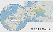 Savanna Style Location Map of Ukraine, lighten, semi-desaturated, land only, hill shading
