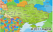 Physical Map of Ukraine, political outside, shaded relief sea