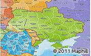 Physical Map of Ukraine, political shades outside, shaded relief sea