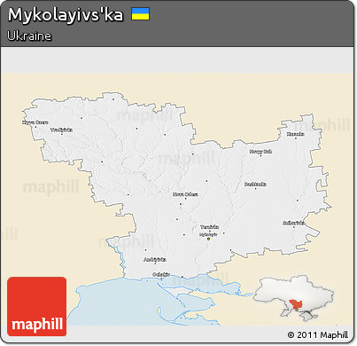 Classic Style 3D Map of Mykolayivs'ka, single color outside
