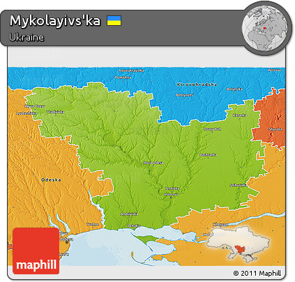 Physical 3D Map of Mykolayivs'ka, political outside