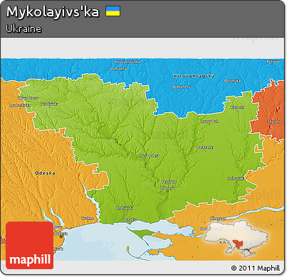 Physical 3D Map of Mykolayivs'ka, political outside