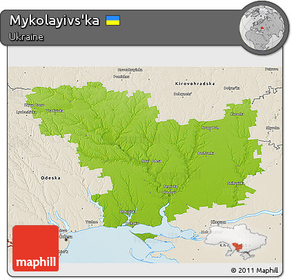 Physical 3D Map of Mykolayivs'ka, shaded relief outside