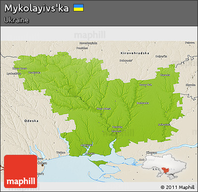 Physical 3D Map of Mykolayivs'ka, shaded relief outside