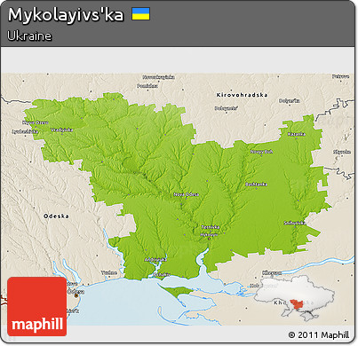 Physical 3D Map of Mykolayivs'ka, shaded relief outside