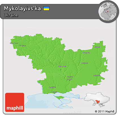 Political 3D Map of Mykolayivs'ka, single color outside