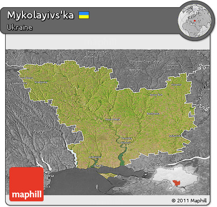 Satellite 3D Map of Mykolayivs'ka, desaturated