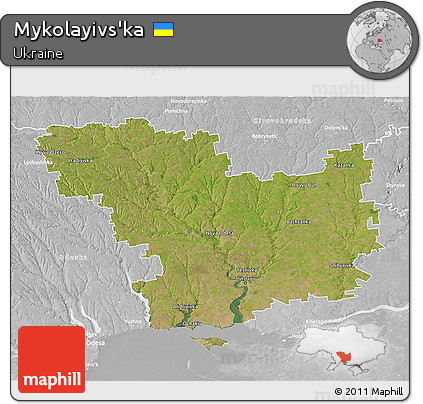 Satellite 3D Map of Mykolayivs'ka, lighten, desaturated