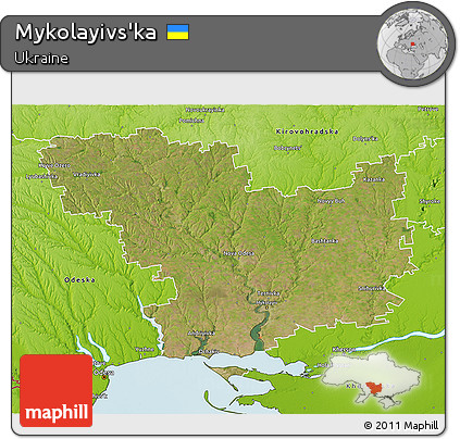 Satellite 3D Map of Mykolayivs'ka, physical outside