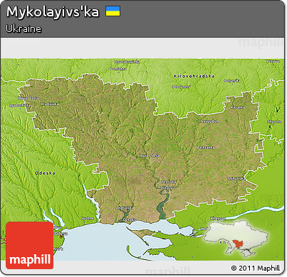 Satellite 3D Map of Mykolayivs'ka, physical outside