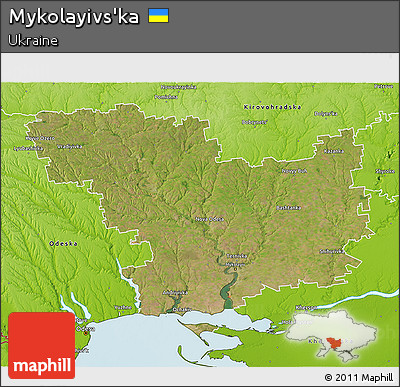 Satellite 3D Map of Mykolayivs'ka, physical outside