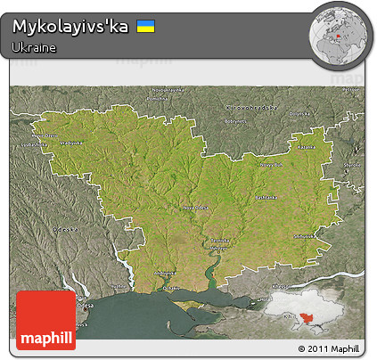 Satellite 3D Map of Mykolayivs'ka, semi-desaturated