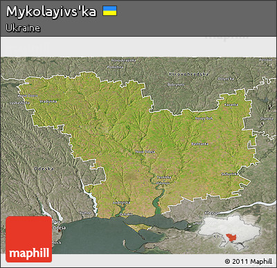 Satellite 3D Map of Mykolayivs'ka, semi-desaturated