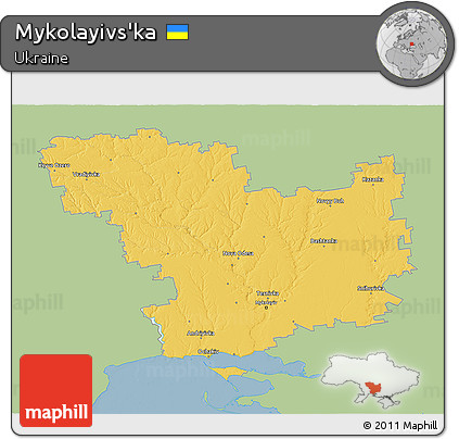 Savanna Style 3D Map of Mykolayivs'ka, single color outside