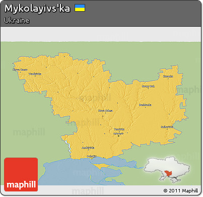 Savanna Style 3D Map of Mykolayivs'ka, single color outside