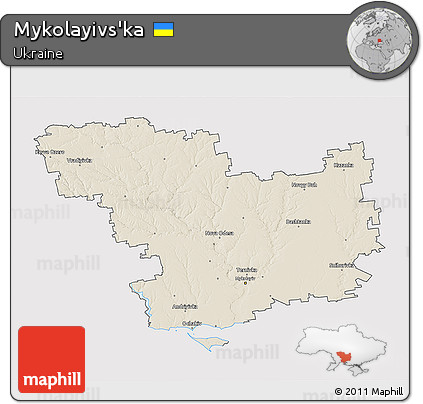 Shaded Relief 3D Map of Mykolayivs'ka, cropped outside