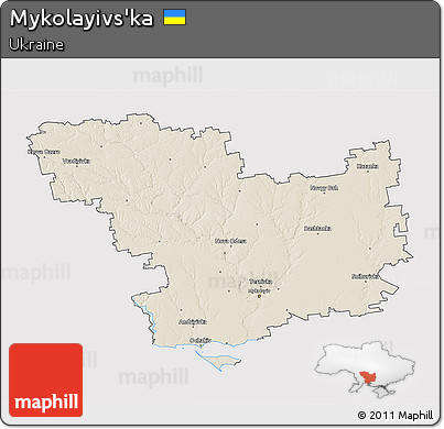 Shaded Relief 3D Map of Mykolayivs'ka, cropped outside