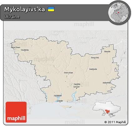Shaded Relief 3D Map of Mykolayivs'ka, lighten, semi-desaturated