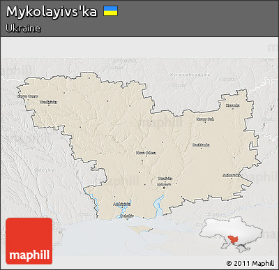 Shaded Relief 3D Map of Mykolayivs'ka, lighten, semi-desaturated