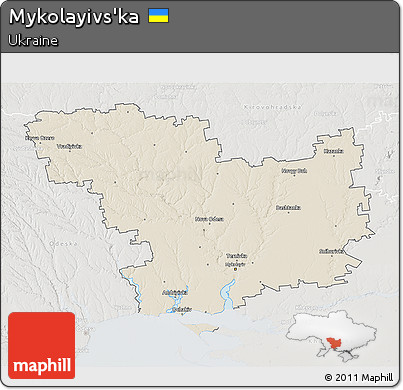 Shaded Relief 3D Map of Mykolayivs'ka, lighten, semi-desaturated