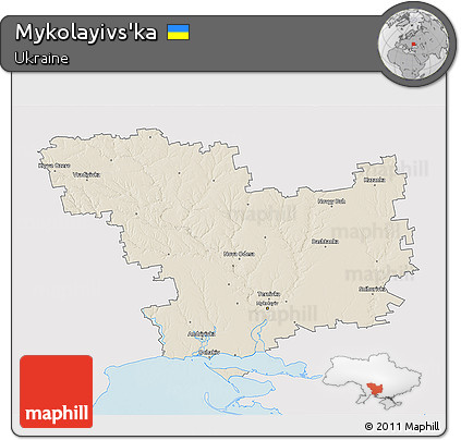 Shaded Relief 3D Map of Mykolayivs'ka, single color outside