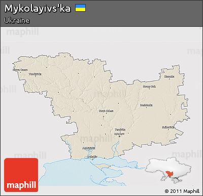 Shaded Relief 3D Map of Mykolayivs'ka, single color outside