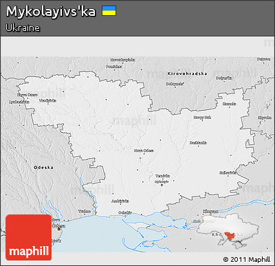 Silver Style 3D Map of Mykolayivs'ka
